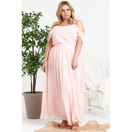 Spódnica marszczona długa szyfonowa z kieszeniami ANGIE puder róż Karko Plus Size karko.pl