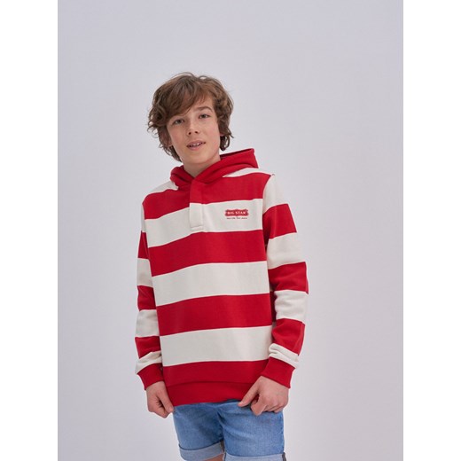 Bluza chłopięca z kapturem w paski czerwona Nevgu 603 ze sklepu Big Star w kategorii Bluzy chłopięce - zdjęcie 139425985