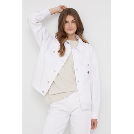 Calvin Klein Jeans kurtka jeansowa damska kolor biały przejściowa oversize XL ANSWEAR.com