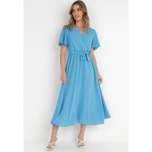 Niebieska Sukienka z Paskiem Rheniche ze sklepu Born2be Odzież w kategorii Sukienki - zdjęcie 139437406