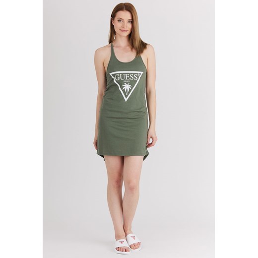 GUESS - Zielona sukienka z trójkątnym logo Guess S wyprzedaż outfit.pl