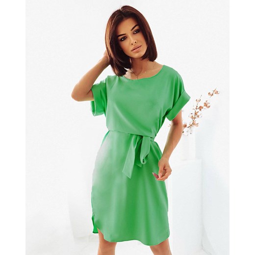 Zielona sukienka letnia z wiązaniem i krótkimi rękawami - Odzież Royalfashion.pl XL - 42 royalfashion.pl