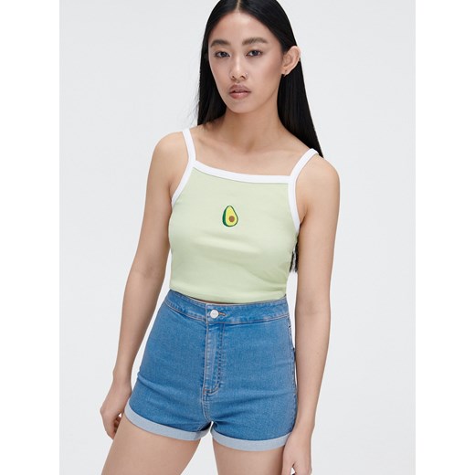 Cropp - Zielony top z haftem - Zielony Cropp XS Cropp