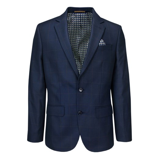 Garnitur, Granatowo-Brązowy w Kratkę Zapinany na Dwa Guziki, SLIM, Spodnie w Victorio 182/120/106 JegoSzafa.pl