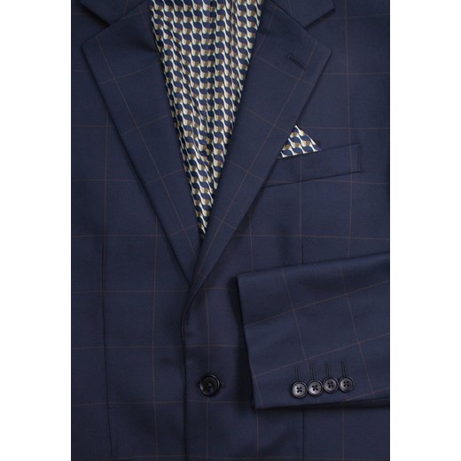 Garnitur, Granatowo-Brązowy w Kratkę Zapinany na Dwa Guziki, SLIM, Spodnie w Victorio 182/116/102 JegoSzafa.pl