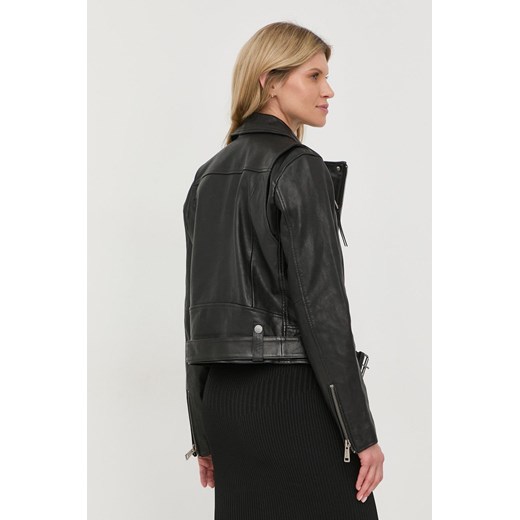 Guess ramoneska skórzana damska kolor czarny przejściowa Guess XS ANSWEAR.com