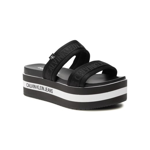 Calvin Klein Jeans Klapki Wedge Pf Sandal Twostraps Pes YW0YW00029 Czarny 36 MODIVO wyprzedaż