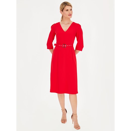 Elegancka czerwona sukienka z paskiem Potis & Verso Taylor Potis & Verso 38 Eye For Fashion