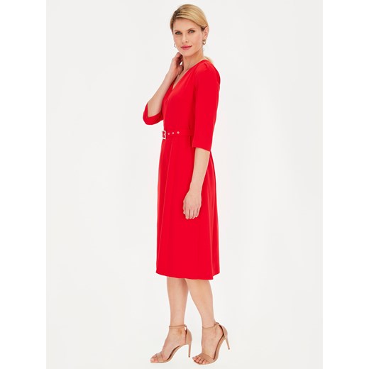 Elegancka czerwona sukienka z paskiem Potis & Verso Taylor Potis & Verso 46 Eye For Fashion