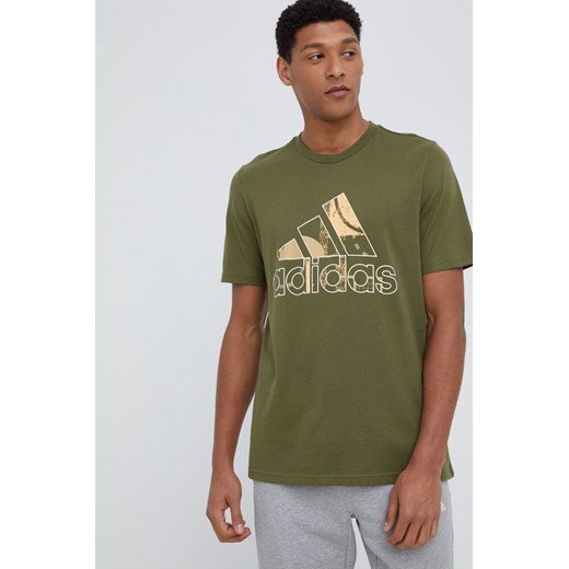 adidas t-shirt bawełniany kolor zielony z nadrukiem M ANSWEAR.com