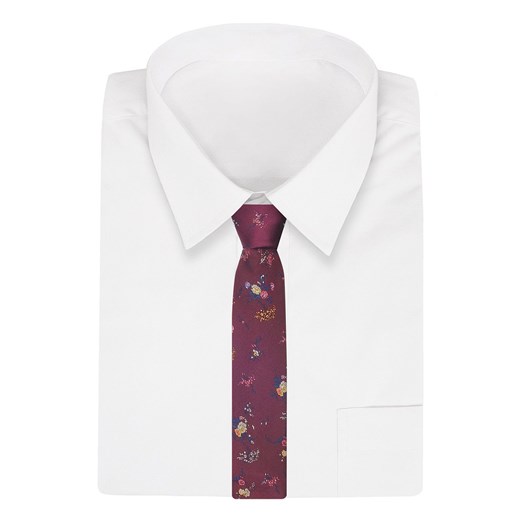 Krawat Bordowy w Kwiatki, 7 cm, Elegancki, Klasyczny, Męski -ALTIES KRALTS0629 Alties JegoSzafa.pl