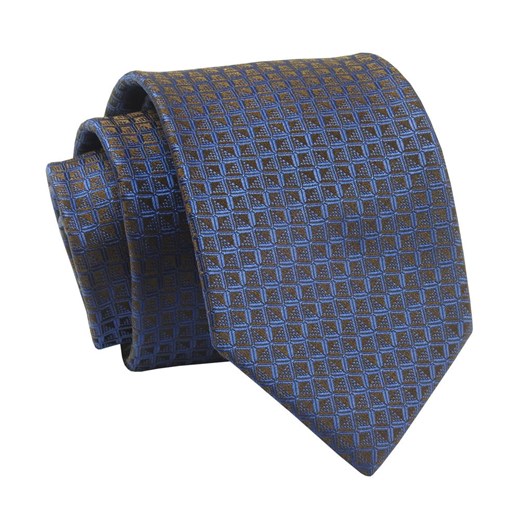 Krawat Chabrowo-Brązowy w Drobny Wzór Geometryczny, 7 cm, Elegancki, Klasyczny, Męski -ALTIES KRALTS0663 ze sklepu JegoSzafa.pl w kategorii Krawaty - zdjęcie 139676149