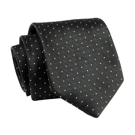 Krawat Czarny w Białe Kropki, Groszki, 7 cm, Elegancki, Klasyczny, Męski -ALTIES KRALTS0664 ze sklepu JegoSzafa.pl w kategorii Krawaty - zdjęcie 139676159