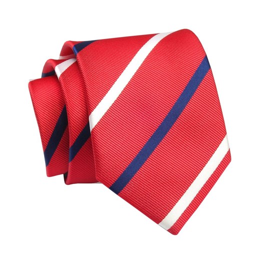 Krawat Czerwony w Granatowo-Białe Paski 7 cm, Elegancki, Klasyczny, Męski -ALTIES KRALTS0620 ze sklepu JegoSzafa.pl w kategorii Krawaty - zdjęcie 139676169
