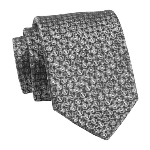 Krawat Grafitowo-Szary w Drobny Wzór Geometryczny, 7 cm, Elegancki, Klasyczny, Męski -ALTIES KRALTS0662 ze sklepu JegoSzafa.pl w kategorii Krawaty - zdjęcie 139676185