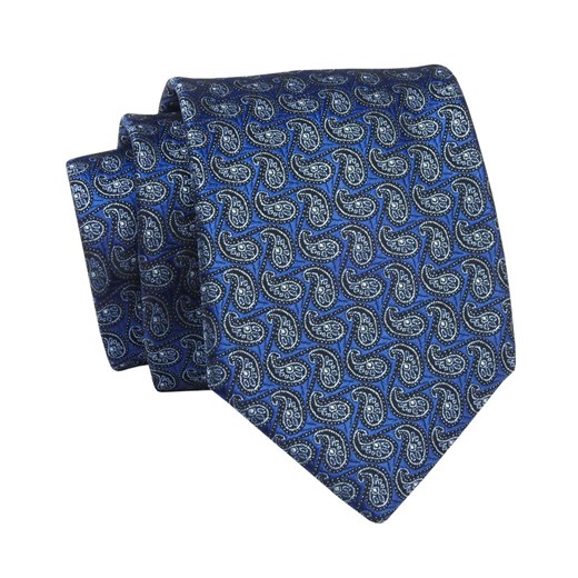 Krawat Granatowo-Niebieski w Paisley, Łezki, 7 cm, Elegancki, Klasyczny, Męski -ALTIES KRALTS0649 ze sklepu JegoSzafa.pl w kategorii Krawaty - zdjęcie 139676197