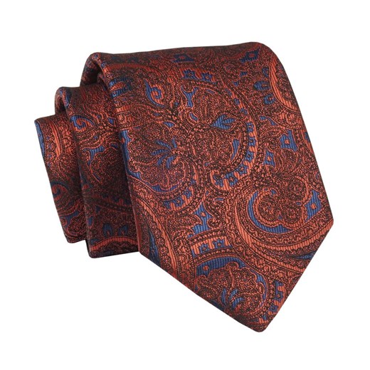 Krawat Miedziano-Granatowy, Wzór Orientalny, 7 cm, Elegancki, Klasyczny, Męski -ALTIES KRALTS0645 ze sklepu JegoSzafa.pl w kategorii Krawaty - zdjęcie 139676219