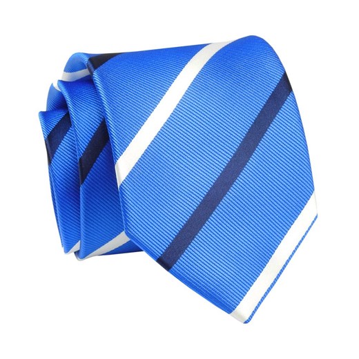 Krawat Niebieski w Granatowo-Białe Paski 7 cm, Elegancki, Klasyczny, Męski -ALTIES KRALTS0619 ze sklepu JegoSzafa.pl w kategorii Krawaty - zdjęcie 139676229