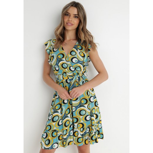 Miętowo-Żółta Sukienka z Paskiem Timele ze sklepu Born2be Odzież w kategorii Sukienki - zdjęcie 139676326