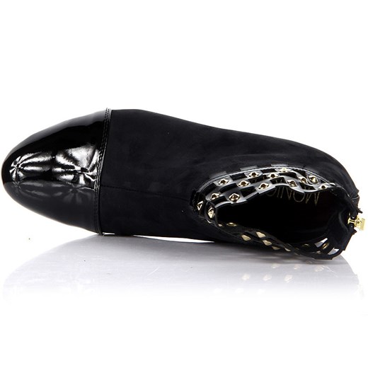 MONIQUE 772 czarne skórzane zamszowe botki z lakierowanym noskiem butyraj-pl czarny długie