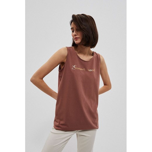 Koszulka z metalicznym nadrukiem czekoladowa ze sklepu Moodo.pl w kategorii Bluzki damskie - zdjęcie 139788527