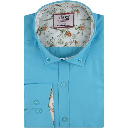 Koszula Męska Elegancka Wizytowa do garnituru gładka niebieska turkusowa z XL ŚWIAT KOSZUL okazja