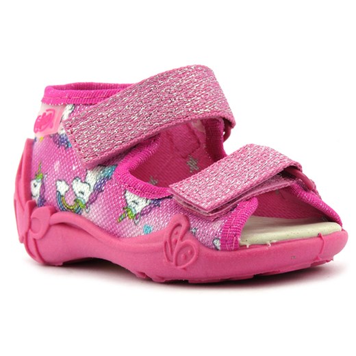 Sandałki dziecięce ze skórzaną wkładką - Befado 342P043, różowe z jednorożcami 23 ulubioneobuwie