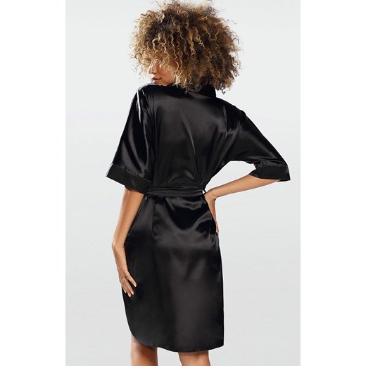 Satynowy szlafrok czarny peniuar 100, Kolor czarny, Rozmiar XS, DKaren ze sklepu Intymna w kategorii Szlafroki damskie - zdjęcie 139824166