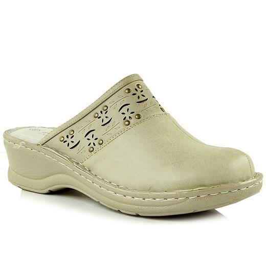 K&M comfort JK204 jasnoszare klapki damskie na koturnie butyraj-pl bezowy damskie