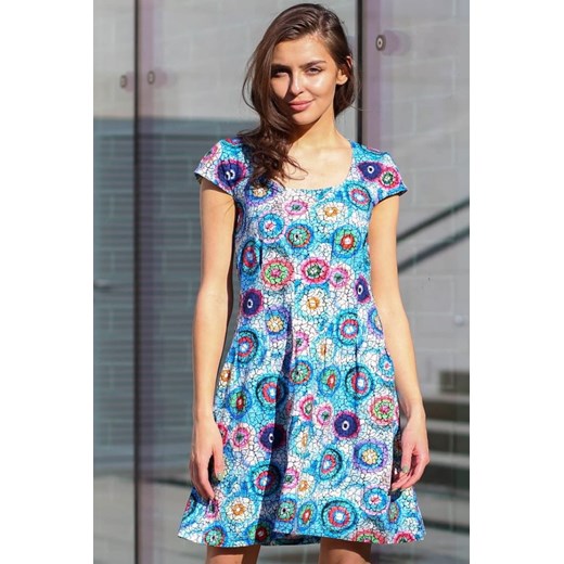 Sukienka z cienkiej bawełny w niebieskie kółka Taravio 36; 38; 40; 42; 44 www.taravio.pl wyprzedaż