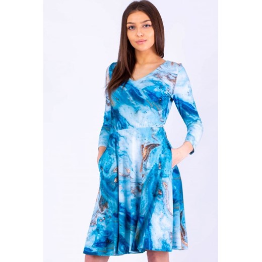 Rozkloszowana sukienka z dzianiny wiskozowej, niebieska Taravio 36; 38; 40; 42; 44 okazyjna cena www.taravio.pl