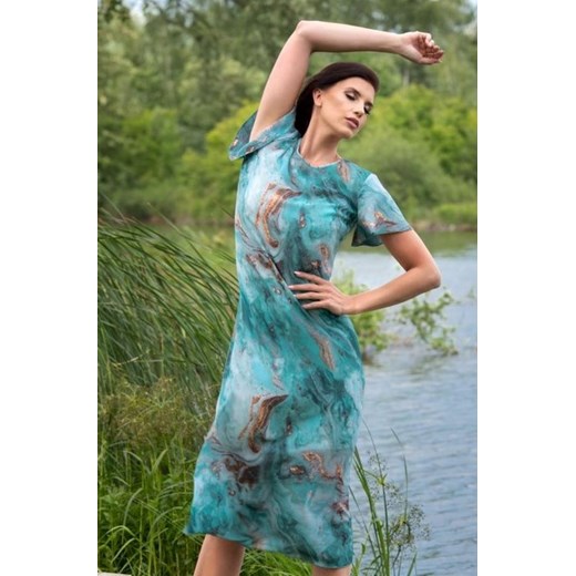 Długa sukienka trapezowa w kolorze turkusowym Taravio 36; 38; 40 okazja www.taravio.pl