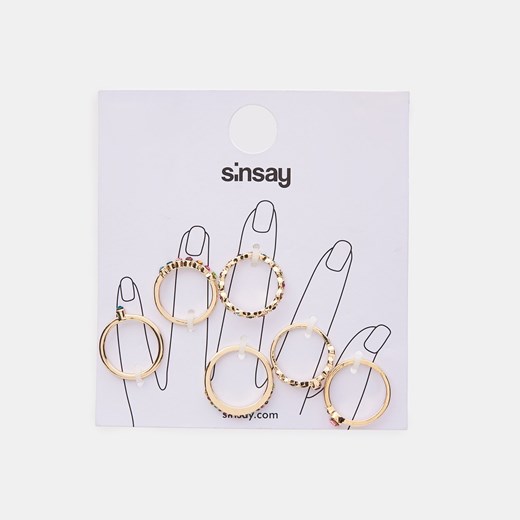 Sinsay - Pierścionki 6 pack - Złoty Sinsay Jeden rozmiar promocyjna cena Sinsay