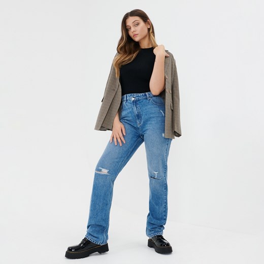 Sinsay - Jeansy straight high waist - Niebieski Sinsay 40 okazja Sinsay