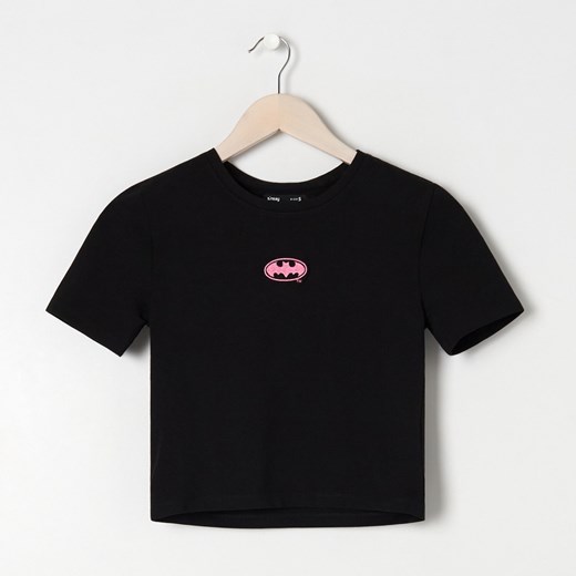 Sinsay - Crop top z haftem Batman - Czarny Sinsay XXS wyprzedaż Sinsay