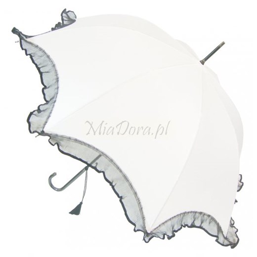 Biała elegancka parasolka z falbaną parasole-miadora-pl bialy elegancki