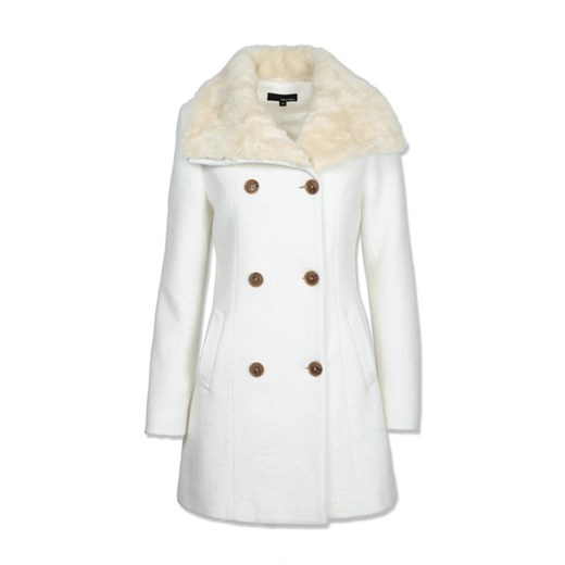 White Double Breasted Coat with Shearling Collar tally-weijl bialy płaszcz