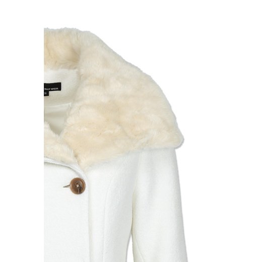 White Double Breasted Coat with Shearling Collar tally-weijl bezowy płaszcz