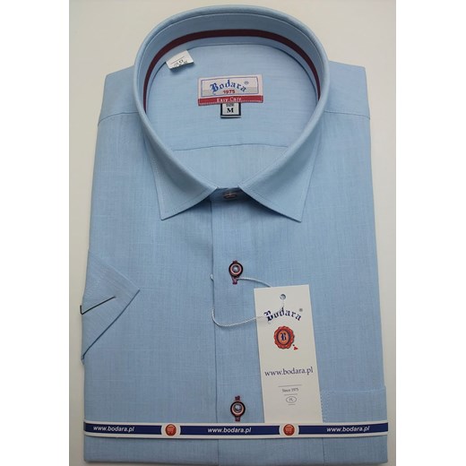 Bodara koszula niebieska a'la lniana  krótki rękaw  SLIM-FIT Bodara XXL promocyjna cena ATELIER-ONLINE