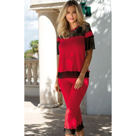 Manuela piżama, Kolor czerwono-czarny, Rozmiar XS, DKaren ze sklepu Intymna w kategorii Piżamy damskie - zdjęcie 140672069