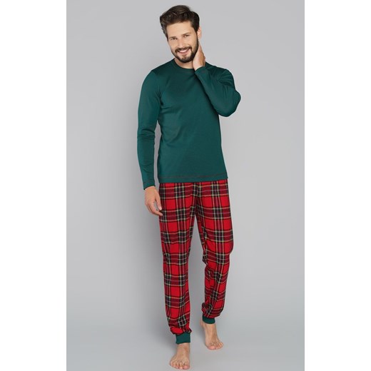 Narwik piżama męska w kratę długimi nogawkami i rękawem, Kolor zielony-kratka, Rozmiar S, Italian Fashion ze sklepu Intymna w kategorii Piżamy męskie - zdjęcie 140676096