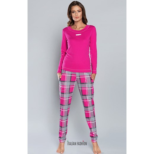 Walentina piżama damska dł. dł., Kolor róż-kratka, Rozmiar XL, Italian Fashion Italian Fashion XL promocja Intymna