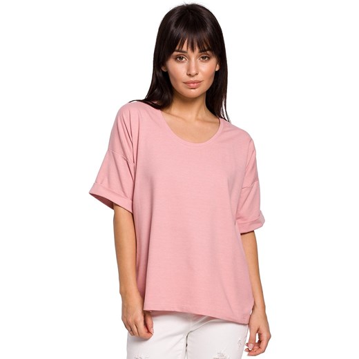 T-shirt z dekoltem w serek B147, Kolor różowy, Rozmiar S/M, BE Be L/XL Primodo