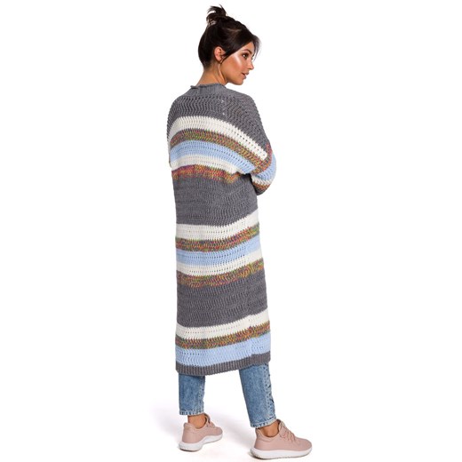 Kolorowy kardigan damski w paski BK036/2, Kolor szaro-biały, Rozmiar S/M, BE Knit ze sklepu Primodo w kategorii Swetry damskie - zdjęcie 140691436
