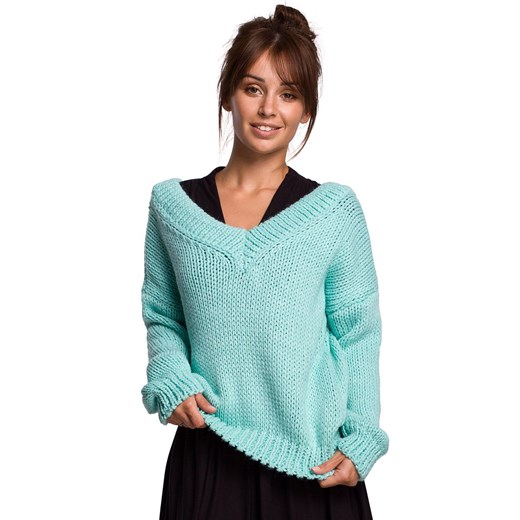 BK046 Sweter z wełną, Kolor miętowy, Rozmiar S/M, BE Knit Be Knit S/M Primodo