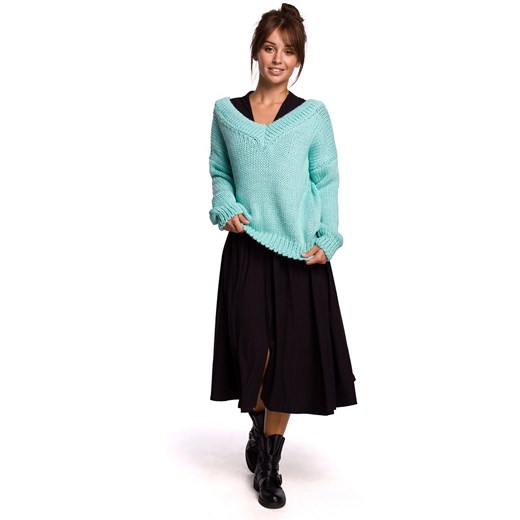 BK046 Sweter z wełną, Kolor miętowy, Rozmiar S/M, BE Knit Be Knit L/XL Primodo