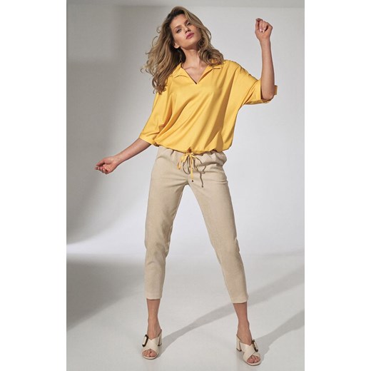 Sztruksowe spodnie M742, Kolor beżowy, Rozmiar L, Figl ze sklepu Primodo w kategorii Spodnie damskie - zdjęcie 140694257