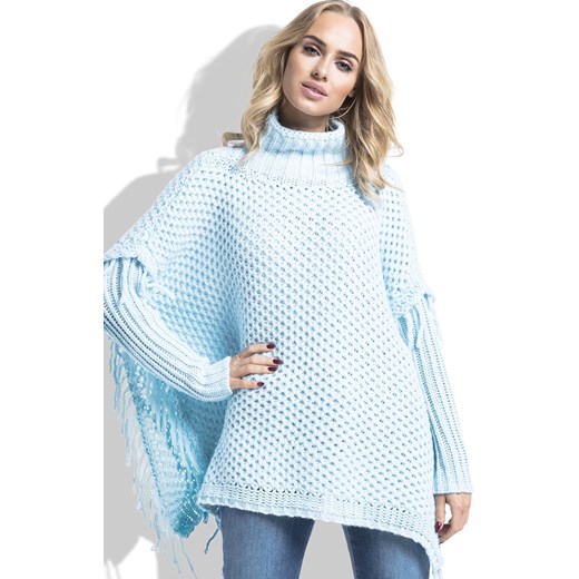 Sweter z frędzlami I222, Kolor błękitny, Rozmiar one size, Fimfi Fimfi one size promocja Primodo