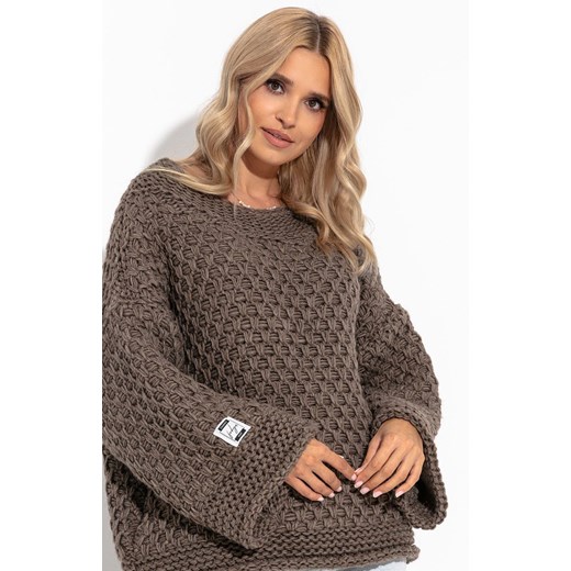 Damski sweter z wełną i alpaką Chunky Knit F1262, Kolor mocca, Rozmiar S/M, Fobya ze sklepu Primodo w kategorii Swetry damskie - zdjęcie 140695287