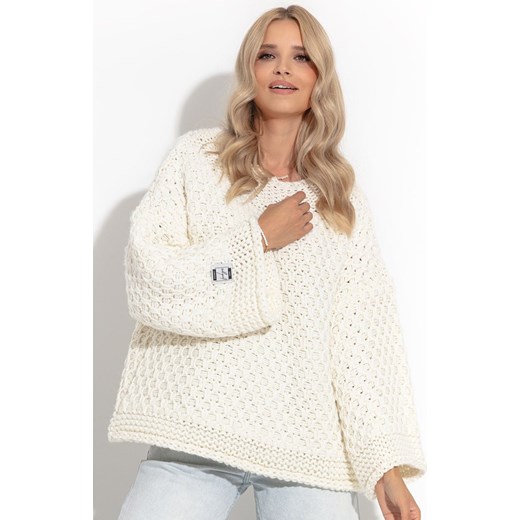 F1262 Sweter Chunky Knit z wełną i alpaką, Kolor ecru, Rozmiar L/XL, Fobya Fobya L/XL wyprzedaż Primodo
